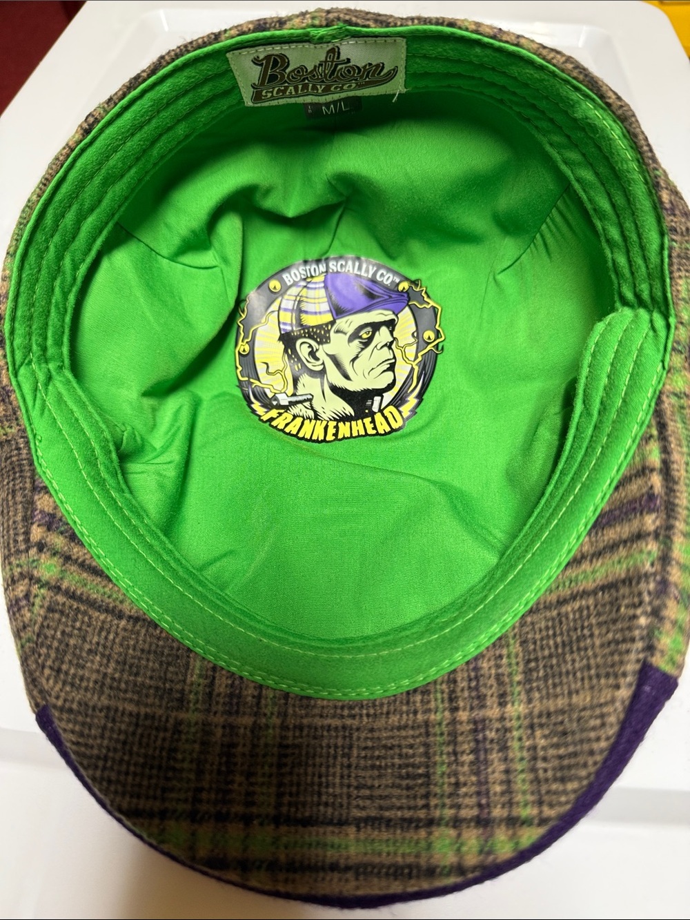 Frankenhead Boston Scally Men's Plaid Newsboy Cap with Purple Front Panel - Picture 4 of 6